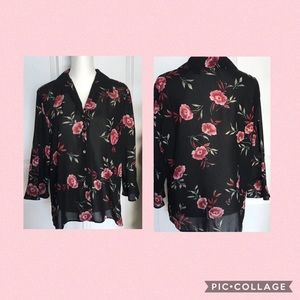 Laura Scott Women's Top Sz 18 Black Pink Floral